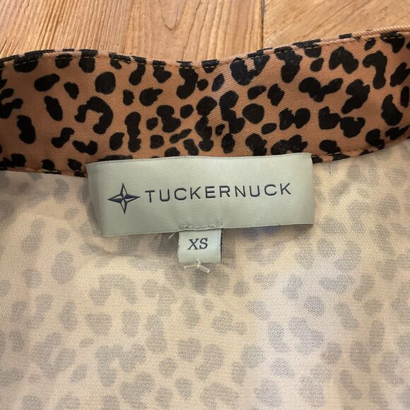 Tuckernuck Leopard Print Tiered Ruffle Blouse XS Tan Black Animal Print - Picture 4 of 7